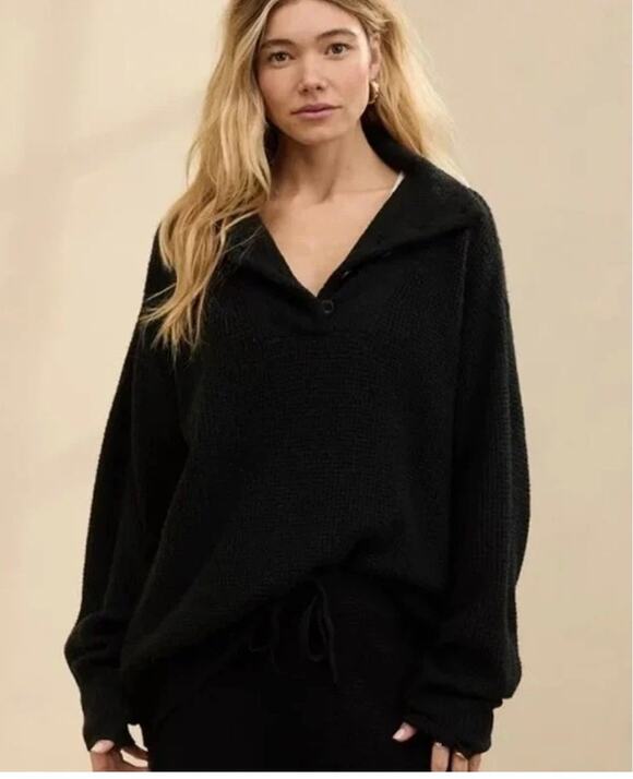 aerie Tops - AERIE CozyUp Waffle knit button up oversized slouchy pullover sweater M